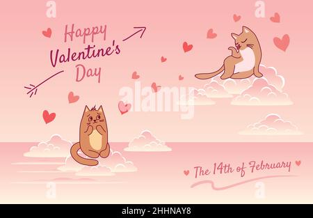 Lustige Valentinskarte mit verliebten Katzen. Stock Vektor
