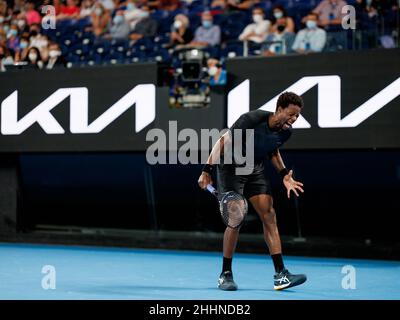 Melbourne, Australien. 25th Januar 2022. GAEL MONFILS (FRA) in Aktion bei den Australian Open 2022 am Dienstag, den 2022. Januar, Melbourne Park Credit: Corleve/Alamy Live News Stockfoto