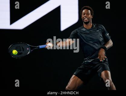 Melbourne, Australien. 25th Januar 2022. GAEL MONFILS (FRA) in Aktion bei den Australian Open 2022 am Dienstag, den 2022. Januar, Melbourne Park Credit: Corleve/Alamy Live News Stockfoto