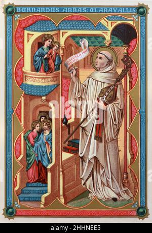 Saint Bernard von Clairvaux (1090-1153) Gründer und Abt der Abtei von Clairvaux Frankreich. Chromolithographie von 1887 Edition von Butlers Leben der Heiligen. Stockfoto