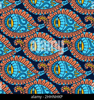 Fantasievoll florales Paisley-Muster. Nahtloses Paisley-Muster. Blau gelb orange Farbe. Vektorgrafik. Stock Vektor