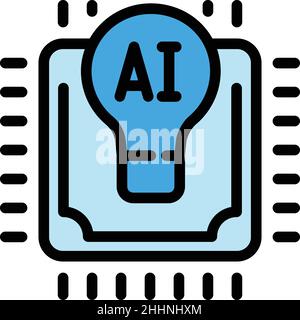 Vektor der Symbolumrisse des AI-pc-Prozessors. Digitale Schaltung. Wissenschaftscomputer Stock Vektor