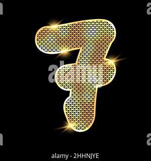 Goldenes Alphabet mit Highlights auf dunklem Hintergrund. Nummer 7. Stock Vektor