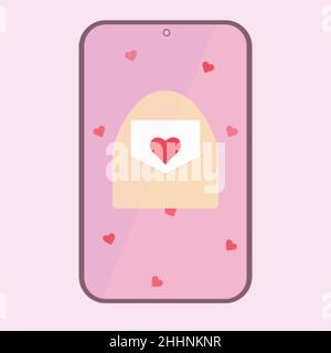 Liebesbrief im Smartphone. Cartoon-Objekte Stock Vektor