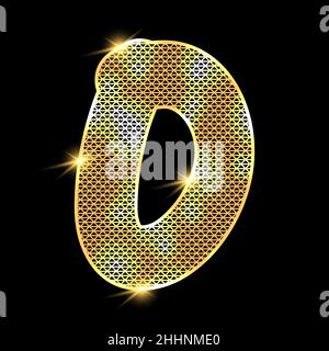 Goldenes Alphabet mit Highlights auf dunklem Hintergrund. Nummer 0. Stock Vektor
