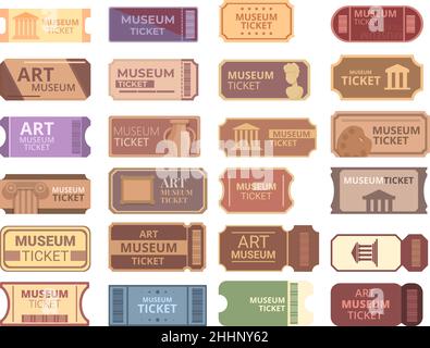 Museumsticket-Symbole setzen Cartoon-Vektor. Galerie Skulptur. Steueranleitung Stock Vektor