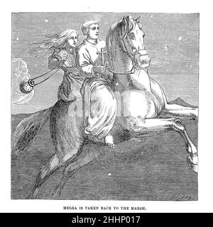 Helga wird aus Andersens Geschichten für den Haushalt, von Hans Christian Andersen, zum Marsch zurückgebracht, Übersetzt von Henry William Dulcken, illustriert von Alfred Walter Bayes, gestochen von Edward und George Dalziel Veröffentlicht von G. Routledge and Sons in London und New York im Jahr 1880 Stockfoto