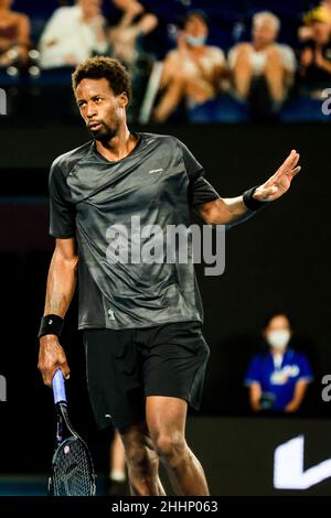 Melbourne, Victoria, Australien. 25th Januar 2022. MELBOURNE, AUSTRALIEN - 25. JANUAR: Gael Monfils aus Frankreich spielt Matteo Berrettini aus Italien am 9. Tag der Australian Open 2022 im Melbourne Park am 25. Januar 2022 in Melbourne, Australien. (Bild: © Chris Putnam/ZUMA Press Wire) Stockfoto