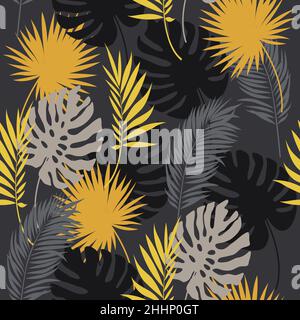 Spektakuläres botanisches Design. Vektor nahtlose Zeichnung mit tropischen Blättern. Stock Vektor