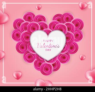 Alles Liebe zum valentinstag Hintergrund, Banner, Tapete-Design. Rosa Rosen Hintergrund mit Herzen. Stock Vektor