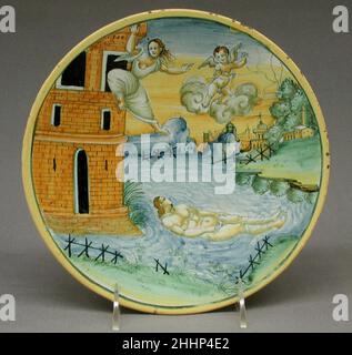 Gericht datiert 1545 Italienisch, Urbino. Schale. Italienisch, Urbino. Datiert 1545. Maiolica (Zinnglasierte Steingut). Keramik-Keramik Stockfoto