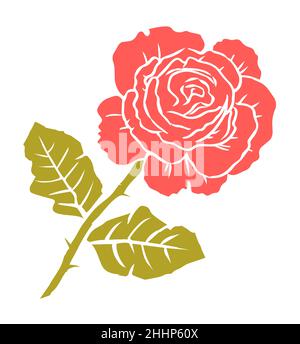 Silhouette einer roten Rose auf weißem Hintergrund. Logo und Design. Dekoratives Blumenelement. Vektorgrafik isoliert Grafik Illustration Zeichnung Stock Vektor