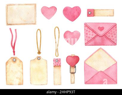 Valentinstag Aquarell Illustration Set Stockfoto