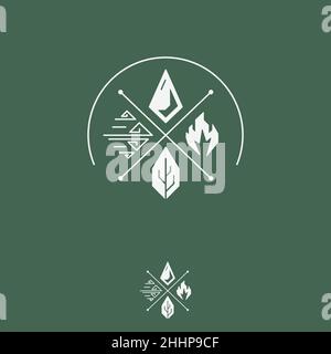 Vier Elemente des Natur-Monolinie-Stils. Vektorgrafik EPS.8 EPS.10 Stock Vektor