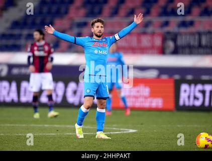 BOLOGNA, ITALIEN - 17. JANUAR: Dries Mertens vom SSC Napoli reagiert während der Serie A-Partie zwischen dem FC Bologna und dem SSC Napoli im Stadio Renato Dall'Ara am 17. Januar 2022 in Bologna, Italien. (Foto nach MB-Medien) Stockfoto