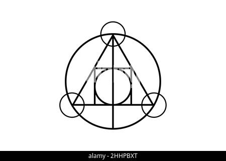 Heilige magische Geometrie , okkultes Symbol , alchemistisches Symbol, das die Wechselwirkung zwischen den vier Elementen der Materie zeigt, die den Stein des Philosophen symbolisieren Stock Vektor