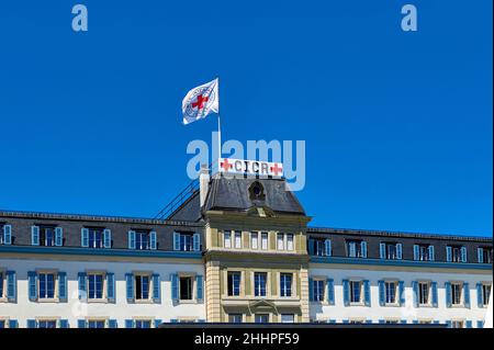 Blick auf den offiziellen Sitz der Organisation des Roten Kreuzes in Genf Stockfoto