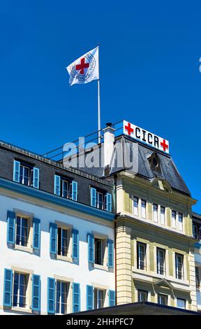 Blick auf den offiziellen Sitz der Organisation des Roten Kreuzes in Genf Stockfoto