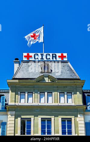 Blick auf den offiziellen Sitz der Organisation des Roten Kreuzes in Genf Stockfoto