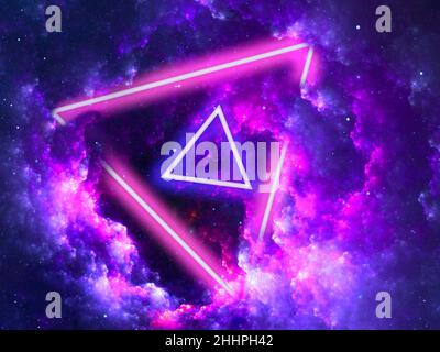 Esoterischer Hintergrund mit Neonlicht und Sternenhimmel - 3D Illustration Stockfoto