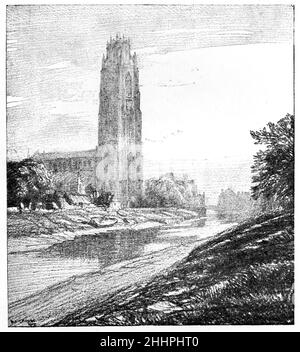 Schwarz-Weiß-Illustration; St Botolph's Church, Boston, Lincolnshire; Zeichnung von Frederick Landseer Maur Griggs; um 1910 Stockfoto