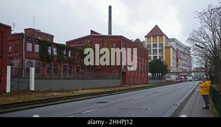 Bremen, Deutschland - Jan 17 2022 ein fast vergessener Ort - der ehemalige Kaffee-Hag-Platz in der Überseestadt Stockfoto