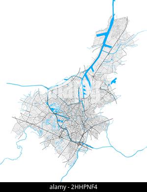 Gent, Ostflandern, Belgien hochauflösende Vektorkarte mit Stadtgrenzen und bearbeitbaren Pfaden. Weiße Umrisse für Hauptstraßen. Viele detaillierte Pfade. Stock Vektor