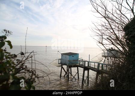 Carrelets, Talmont-sur-Gironde, Charente-Maritime, Frankreich Stockfoto