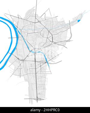 Saint-Denis, Réunion, Frankreich hochauflösende Vektorkarte mit Stadtgrenzen und bearbeitbaren Pfaden. Weiße Umrisse für Hauptstraßen. Viele detaillierte Pfade. B Stock Vektor