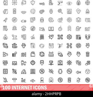 100 Internet-Symbole eingestellt. Skizzieren Sie die Darstellung von 100 Internet-Symbolen, die auf weißem Hintergrund isoliert sind Stock Vektor