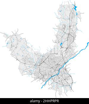 Limoges, Haute-Vienne, Frankreich hochauflösende Vektorkarte mit Stadtgrenzen und bearbeitbaren Pfaden. Weiße Umrisse für Hauptstraßen. Viele detaillierte Pfade. Stock Vektor