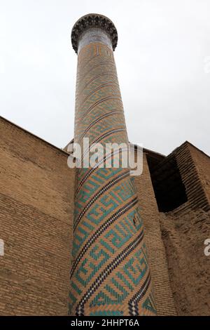 Minarett des Guri Amir-Komplexes in samarkand, Usbekistan Stockfoto