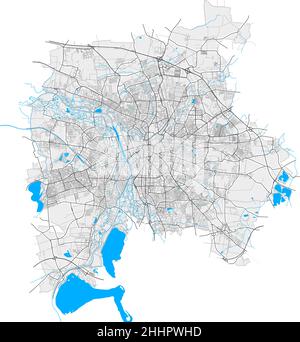 Leipzig, Sachsen, Deutschland hochauflösende Vektorkarte mit Stadtgrenzen und editierbaren Pfaden. Weiße Umrisse für Hauptstraßen. Viele detaillierte Pfade. Blau Stock Vektor