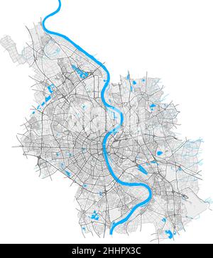 Köln, Nordrhein-Westfalen, Deutschland hochauflösende Vektorkarte mit Stadtgrenzen und bearbeitbaren Pfaden. Weiße Umrisse für Hauptstraßen. Viele Details Stock Vektor