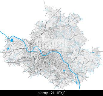 Dresden, Sachsen, Deutschland hochauflösende Vektorkarte mit Stadtgrenzen und editierbaren Pfaden. Weiße Umrisse für Hauptstraßen. Viele detaillierte Pfade. Blau Stock Vektor