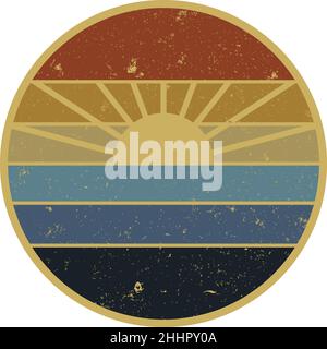 Rundes Retro-Sunset-Logo, grungige Sunset-Vektor-Illustration Stock Vektor