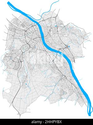 Bonn, Nordrhein-Westfalen, Deutschland hochauflösende Vektorkarte mit Stadtgrenzen und bearbeitbaren Pfaden. Weiße Umrisse für Hauptstraßen. Viele Details Stock Vektor