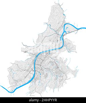 Trier, Rheinland-Pfalz, Deutschland hochauflösende Vektorkarte mit Stadtgrenzen und bearbeitbaren Pfaden. Weiße Umrisse für Hauptstraßen. Viele detaillierte Pfade Stock Vektor