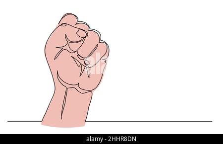Geste der Faust nach oben. Eine fortlaufende Liniengrafik Vektordarstellung eines mit einer Faust gefalteten Armes Stock Vektor
