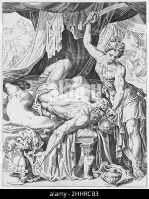 Judith Slaying Holofernes, from the Power of Women, Platte 5 1551 Dirck Volckertsz Coornhert Niederlandisch. Judith Slaying Holofernes, aus der Macht der Frauen, Platte 5. Die Macht der Frauen. Dirck Volckertsz Coornhert (Niederländisch, Amsterdam 1519/22–1590 Gouda). 1551. Gravur. Ausdrucke Stockfoto