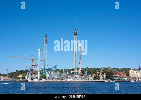 Blick auf den Vergnügungspark Gröna Lund in Stockholm Stockfoto