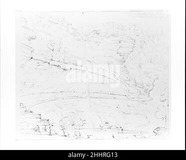 Falls in the Hills (aus Sketchbook) 1834, 1838 John William Casilear American. Falls in the Hills (aus Skizzenbuch). John William Casilear (Amerikaner, New York 1811–1893 Saratoga Springs, New York). Amerikanisch. 1834, 1838. Graphit auf webtem Papier Stockfoto