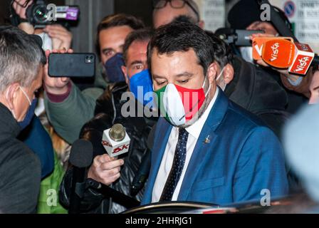 Rom, Italien. 25th Januar 2022. 25/01/2022 Rom, Wahl des neuen Staatsoberhauptes, ein- und Ausgänge für die zweite Abstimmung auf dem Foto: Matteo Salvini Credit: Independent Photo Agency/Alamy Live News Stockfoto