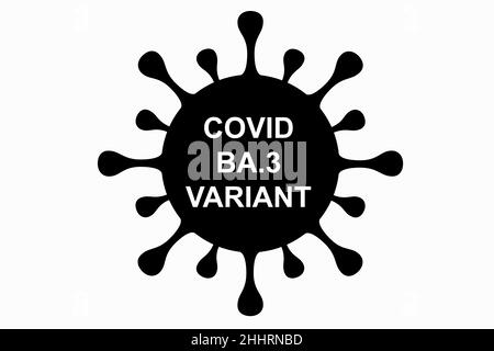 BA.3. Neue Variante des Coronavirus SARS-CoV-2. Untervariante von Omicron. Horizontal entwerfen. Virendesign und schwarzer Text. Stockfoto