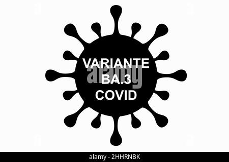 BA.3. Neue Variante des Coronavirus SARS-CoV-2. Untervariante von Omicron. Horizontal entwerfen. Virendesign und schwarzer Text. Stockfoto