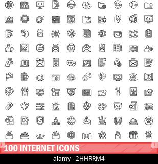 100 Internet-Symbole eingestellt. Skizzieren Sie die Darstellung von 100 Internet-Symbolen, die auf weißem Hintergrund isoliert sind Stock Vektor