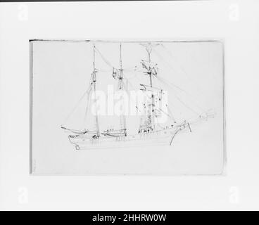 Ship Study (from Sketchbook X) 1885 William Trost Richards American Dieses Skizzenbuch enthält einundfünfzig Zeichnungen in Graphit und Tinte, hauptsächlich von Landschaften des pazifischen Nordwestens und Meeresmotive. Die Ergänzung der Sammlung dieses und eines weiteren Skizzenbuches (1992,2.1) von New England und Pennsylvania über Landschaft und Meeresmotive durch Richards ergänzt die Palette der grafischen Leistungen des Künstlers nahezu. Die Bücher sind bemerkenswert sowohl für hochgearbeitete Kompositionen als auch für Seiten mit schnellen Notizen, die wahrscheinlich bei Spaziergängen durch das Land entstanden sind. Die Seiten tes Stockfoto