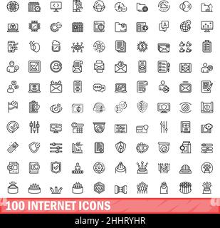 100 Internet-Symbole eingestellt. Skizzieren Sie die Darstellung von 100 Internet-Symbolen, die auf weißem Hintergrund isoliert sind Stock Vektor