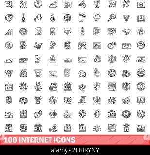 100 Internet-Symbole eingestellt. Skizzieren Sie die Darstellung von 100 Internet-Symbolen, die auf weißem Hintergrund isoliert sind Stock Vektor