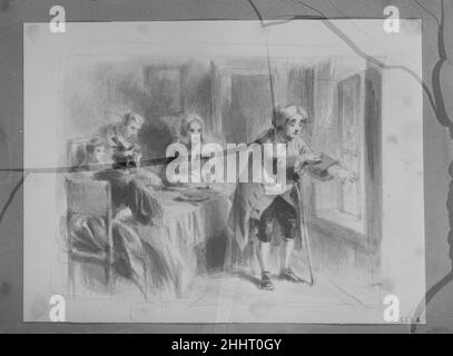 Onkel Toby und die Fliege (aus Laurence Sternes 'Tristram Shandy') 1847 Felix Octavius Carr Darley Amerikaner. Onkel Toby und die Fliege (aus Laurence Sternes 'Tristram Shandy'). Felix Octavius Carr Darley (Amerikanisch, Philadelphia, Pennsylvania 1822–1888 Claymont, Delaware). 1847. Graphit und Tinte waschen. Zeichnungen Stockfoto